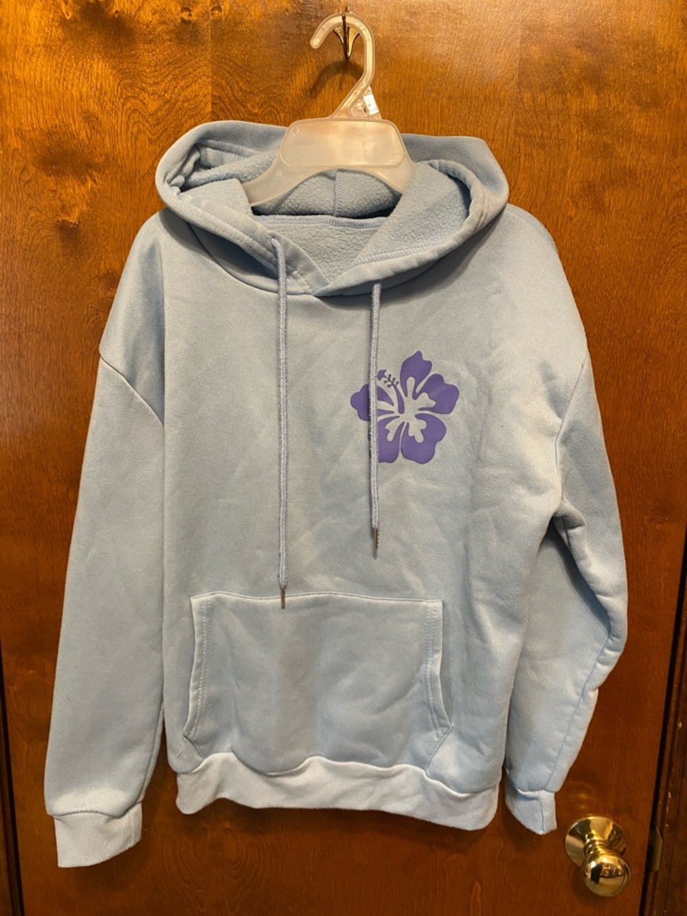 SHEIN Light Blue Hoodie with Purple Floral Graphic